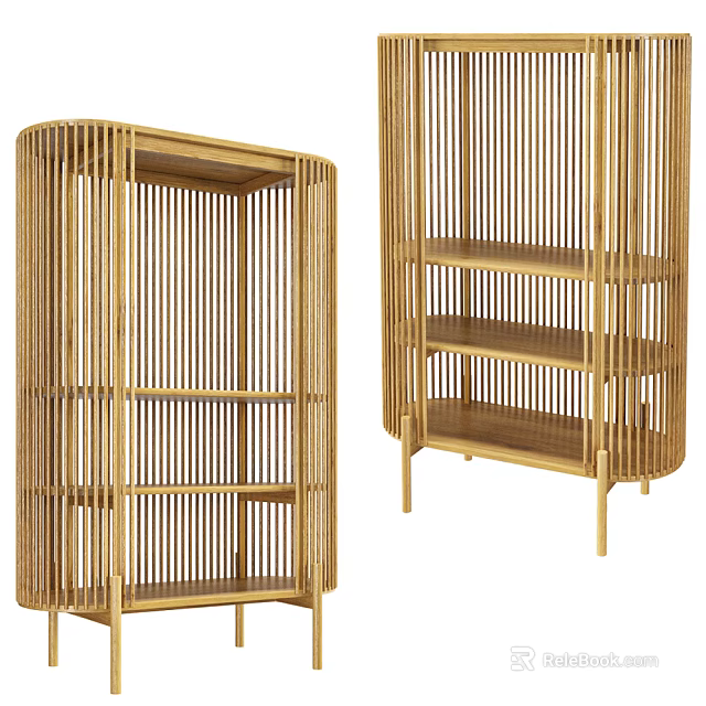 Bamboo Open Shelves With Modern Design And Multiple Storage Layers 3d model