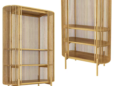 Bamboo Open Shelves With Modern Design And Multiple Storage Layers 3d model
