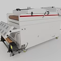 Industrial Conveyor Processing Machine With White Body Red Stripe Brown Belt Control Panel And Wheels 3d model