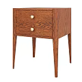 Wooden Side Table With Two Drawers Brass Knobs And Slim Legs Design