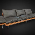 Modern Three Seater Sofa With Gray Cushions Wooden Frame And Metal Legs
