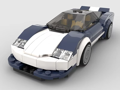 Blue And White Sports Car Model Built With Building Blocks 3d model