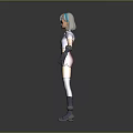 3D Game Movie Character With Light Blue Hair White Top Pink Shorts And Blue Boots