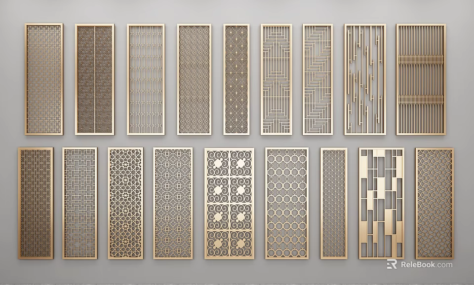 Stylish Room Dividers With Various Intricate Patterns And Decorative Frames 3d model