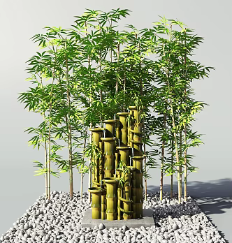 New Chinese Style Bamboo Water Fountain Water Scene 3d model