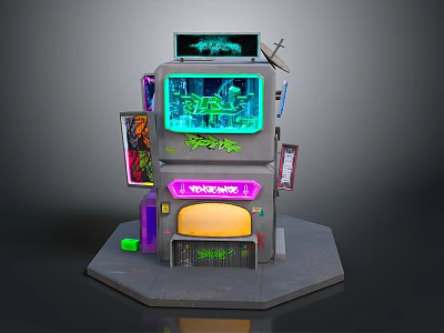 Cartoon Scene Of Vibrant Storefront With Neon Signs And Colorful Decorations 3d model