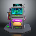 Cartoon Scene Of Vibrant Storefront With Neon Signs And Colorful Decorations