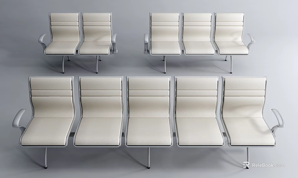 Modern Public Chairs With White Upholstery And Metal Frame For Waiting Areas 3d model 