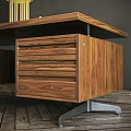 Wooden Office Desk With Modern Gold Stand Lamp Books And Drawers