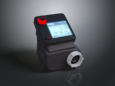 Smart Digital Meter With Black Housing Red Button Digital Display And White Connector 3d model