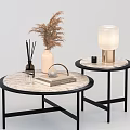 Modern Coffee Table Featuring Marble Top Black Metal Frame Pampas Grass Reed Diffuser and Book 3d model