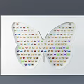 Butterfly Shaped Decorative Artwork With Colorful Small Items In White Frame 3d model
