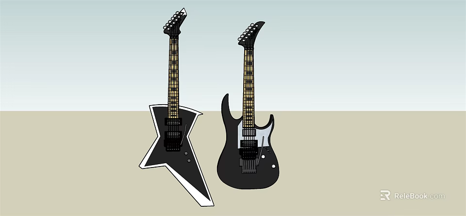 Stylish Black Electric Guitars With Star Shaped And Regular Designs For Music Enthusiasts 3d model 