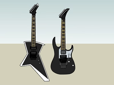 Stylish Black Electric Guitars With Star Shaped And Regular Designs For Music Enthusiasts 3d model