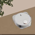 Intelligent Robot Vacuum Cleaner Cleaning Beige Floor With Green Plant Branches Around