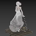 Red Haired Woman In Black High Slit Dress On Wooden Planks With Golden Particles Falling
