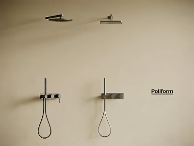 Modern Poliform Shower Fixtures Wall Mounted Design With Handheld And Overhead Heads 3d model