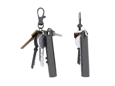 Two Fashionable Jewelry Keychains With Black Cylindrical Design And Metal Keys 3d model