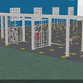 Outdoor Children's Play Area With Climbing Structures Hanging Rings And Kids Playing