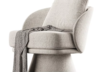 Modern Light Gray Upholstered Leisure Chair With Curved Armrests Round Base And Striped Blanket 3d model
