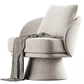 Modern Light Gray Upholstered Leisure Chair With Curved Armrests Round Base And Striped Blanket
