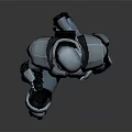 Detailed Robotic Character in Crouching Pose Holding Gun With Metallic Armor Suit