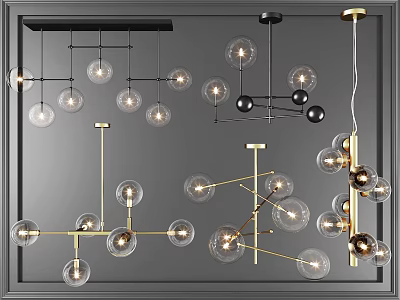Modern Chandelier Designs In Various Styles With Glass Globes And Metal Frames 3d model