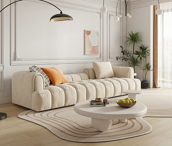 Modern Multiplayer Sofa Cream Sofa Coffee Table Combination 3d model