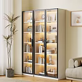 Modern Wooden Glass Door Bookcase Interior With Books Decorative Vases And Sculptures In Living Room