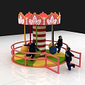 Colorful Commercial Carousel Equipment With Decorative Top Red Railings And Children Playing