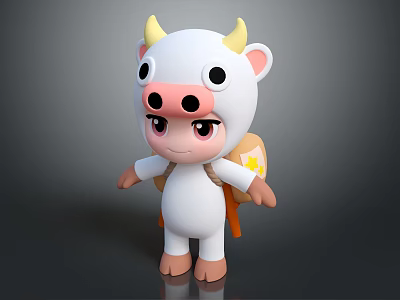 Cute White Cartoon Game Movie Character With Yellow Horns Pink Nose And Star Backpack 3d model