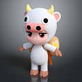 Cute White Cartoon Game Movie Character With Yellow Horns Pink Nose And Star Backpack