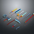 Different Types of Weapons Including Swords Axes Scythes Maces And Daggers With Colorful Designs