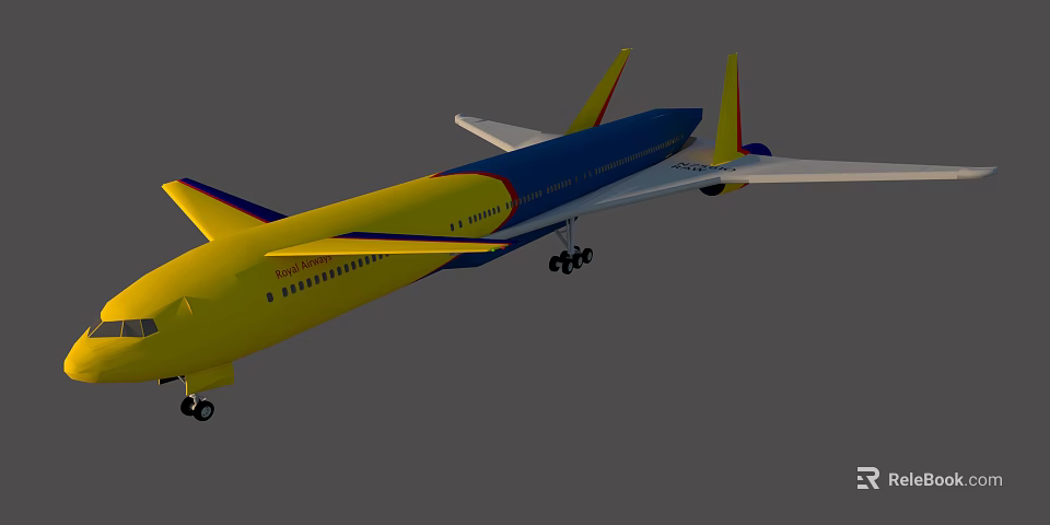 Yellow And Blue Passenger Aircraft With Streamlined Body And Tail Design 3d model 