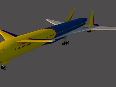 Yellow And Blue Passenger Aircraft With Streamlined Body And Tail Design 3d model