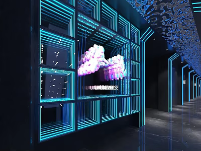 Modern KTV Corridor Interior Design With Neon Lights And Stylish Decor 3d model