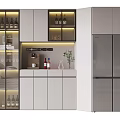 Modern Kitchen Wine Cabinet With Glass Doors Built in Lighting And Wine Bottles
