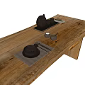 Natural Solid Wood Tea Table and Chairs with Tea Set and Tray