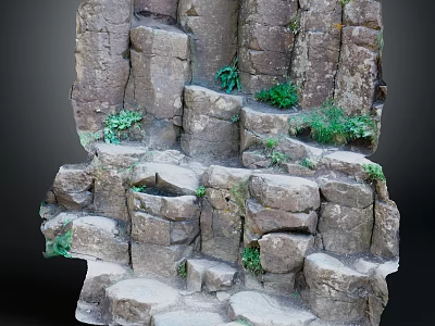 Natural Stone Rock Structures With Green Plants Growing In Crevices Design 3d model