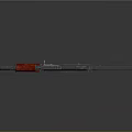 Modern AK Rifle With Red Grip And Stock Metal Finish Design Isolated On Dark Background