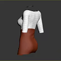 Stylish Women's Striped White Top With Three Quarter Sleeves And Red Buttoned A Line Skirt