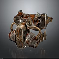 Steampunk Vintage Mechanical Headwear Featuring Red Metallic Finish And Gears Pipes Elements