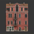 Detailed Pink Multi Story Building Model With Windows Balconies And Roof