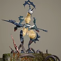 Detailed Fantasy Character Creature Holding Bow On Mossy Mechanical Platform