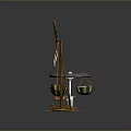Colorful Windmill Model With Blades Small Figures On Base Circular Platform And Bowls