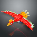 Flying Bird with Red Body Colorful Feathers and Spread Wings Building Block Model