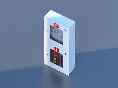 Modern White Double Compartment Fire Equipment Cabinet With Red Extinguishers 3d model