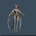 Fantasy Female Character With Demon Horns Bat Wings And Tail