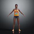Female USA Athlete Wearing Orange Vest Black Shorts And Orange Shoes With Number 1509 Standing