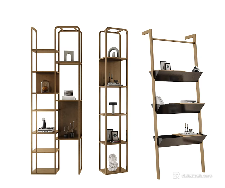 Modern Metal Multi Tiered Shelving Units For Displaying Decor Items And Photo Frames 3d model 